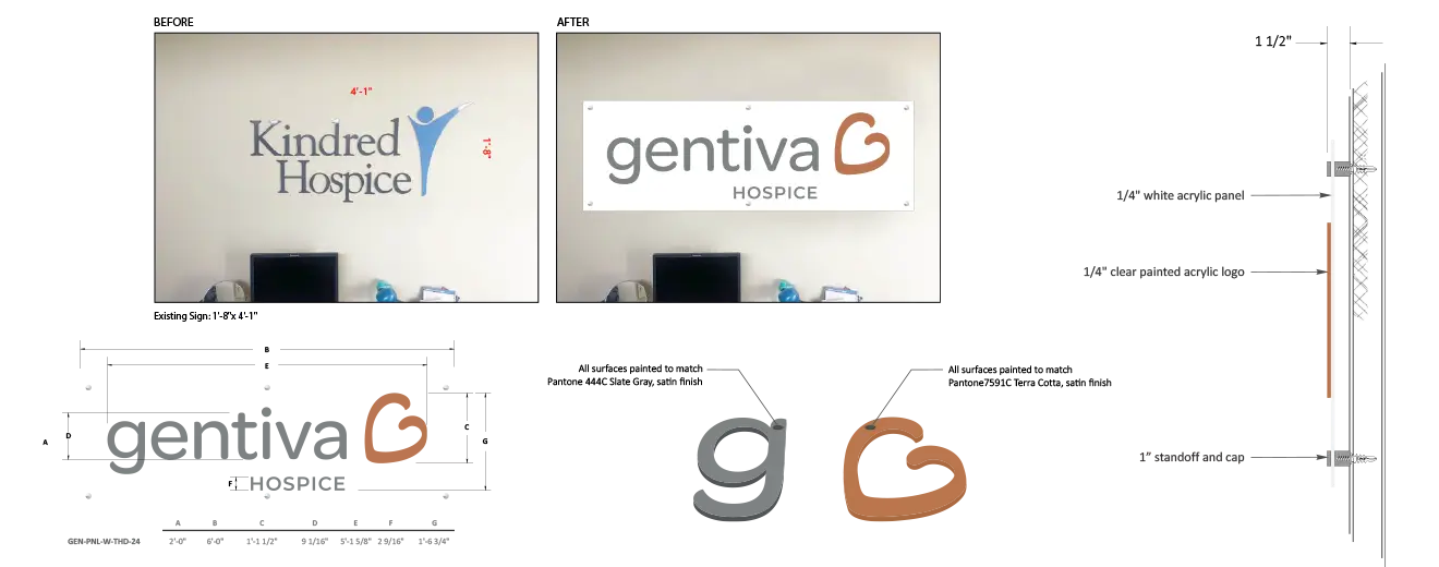 Complete Signage Rebranding for Gentiva Hospice (Formerly Kindred Hospice)' ?>
